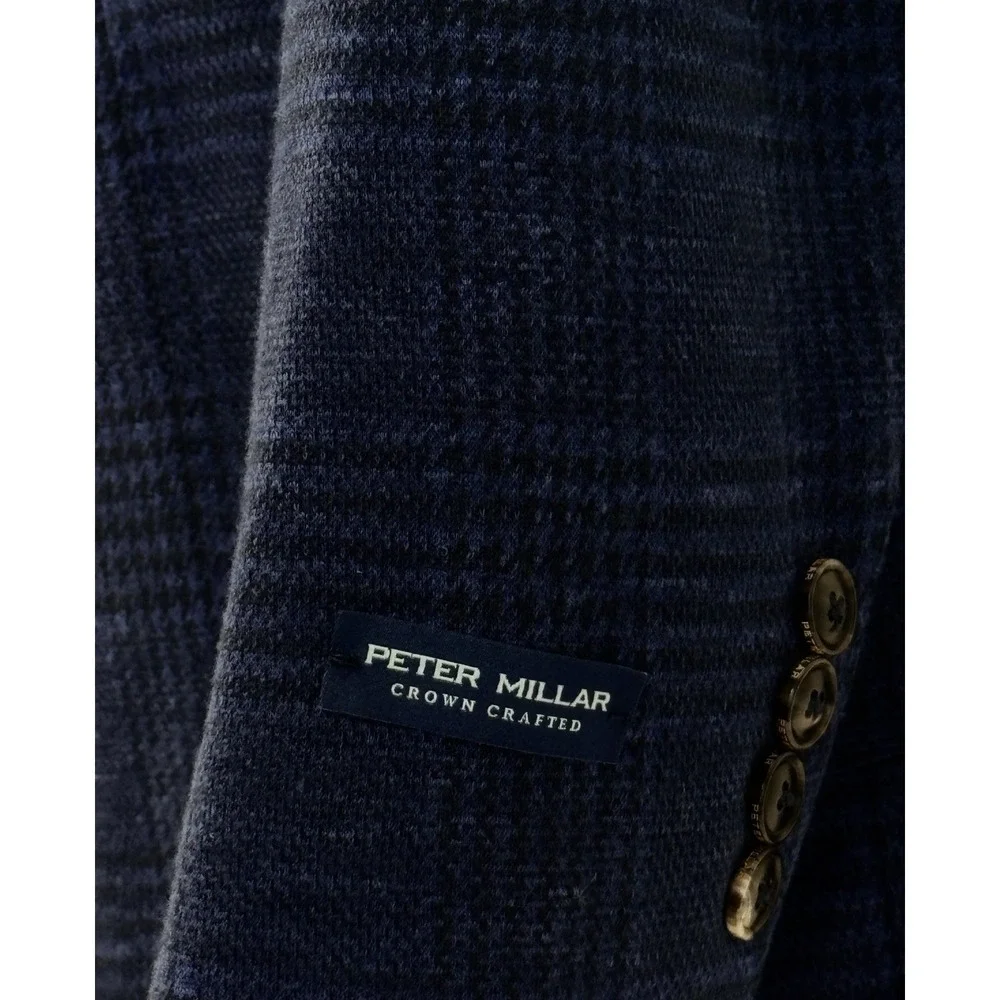 NWT Peter Millar Sport Coat Blazer Wool Silk Linen NAV Blue Plaid 46L Long $1295